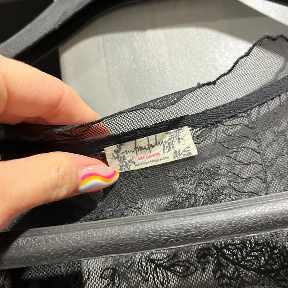 FreePeople - Black Sheer Lace Long Sleeve Robe - Picture 2 of 5